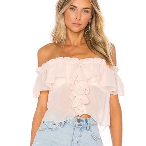 Semi-sheer beautiful ruffle top off-shoulder in blush